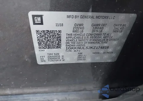 2019 GMC Acadia Slt-1 from USA, damaged, VIN 1GKKNULS2KZ174816